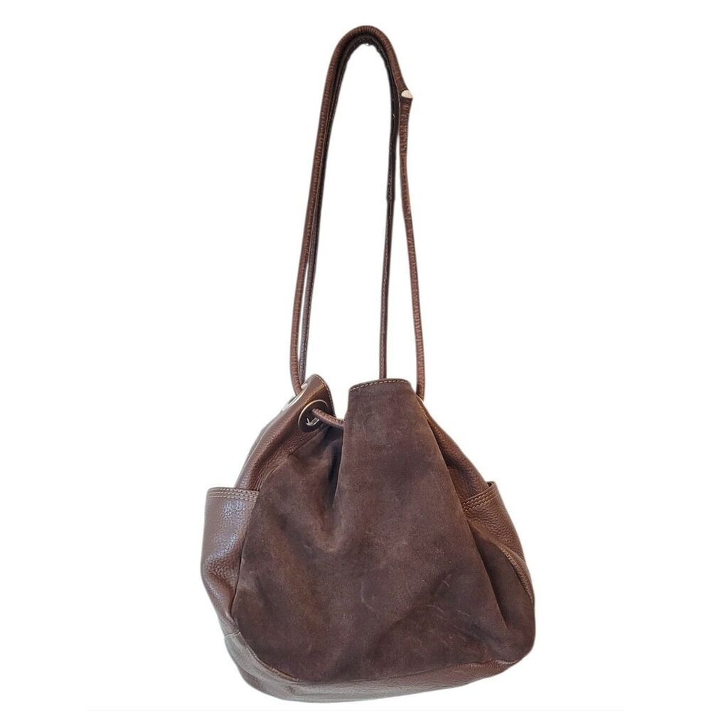 J. Jill Brown Leather & Suede Bucket Shoulder Bag OS - Picture 2 of 8
